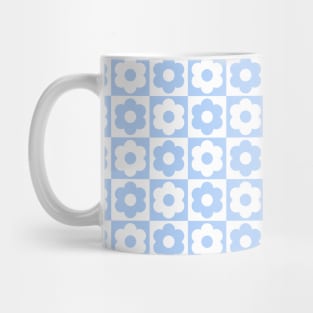 Blue and White Checkered Flower Pattern Mug